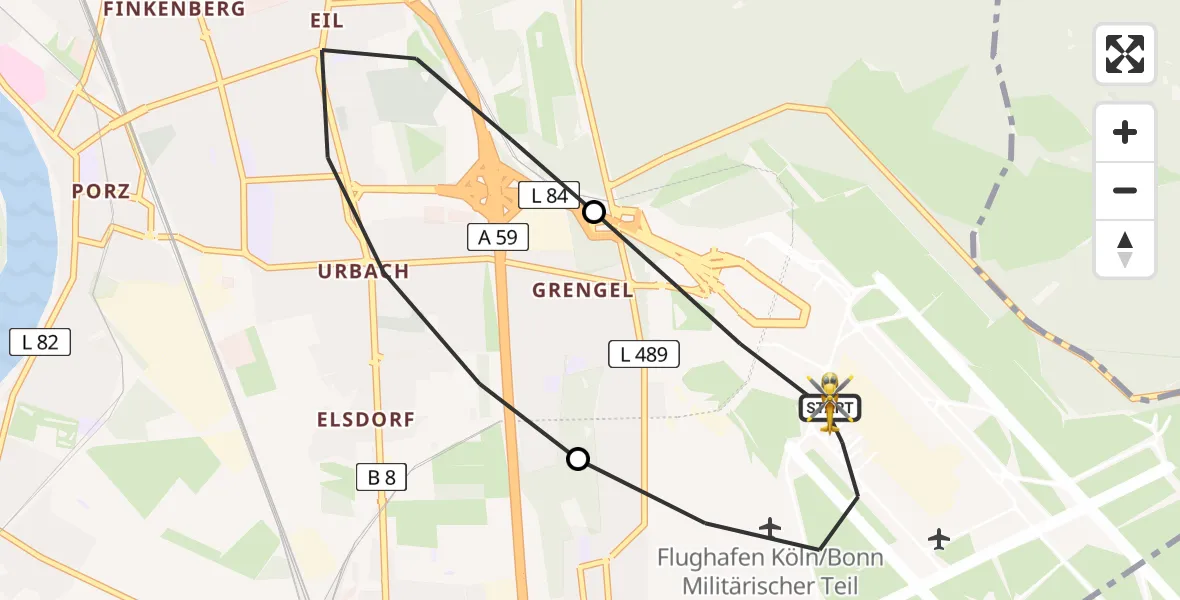 Flugroute Ambulanzhubschrauber Köln Bonn Flughafen - Köln Bonn Flughafen, 02 April 2026, 11:42