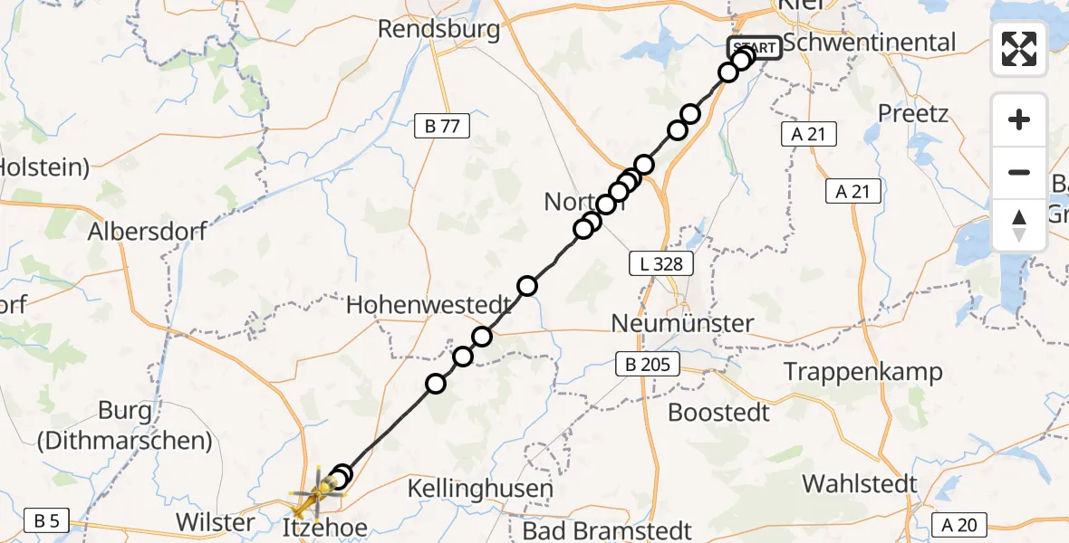 Flugroute Rettungshubschrauber Kiel - Itzehoe, 02 April 2026, 11:42