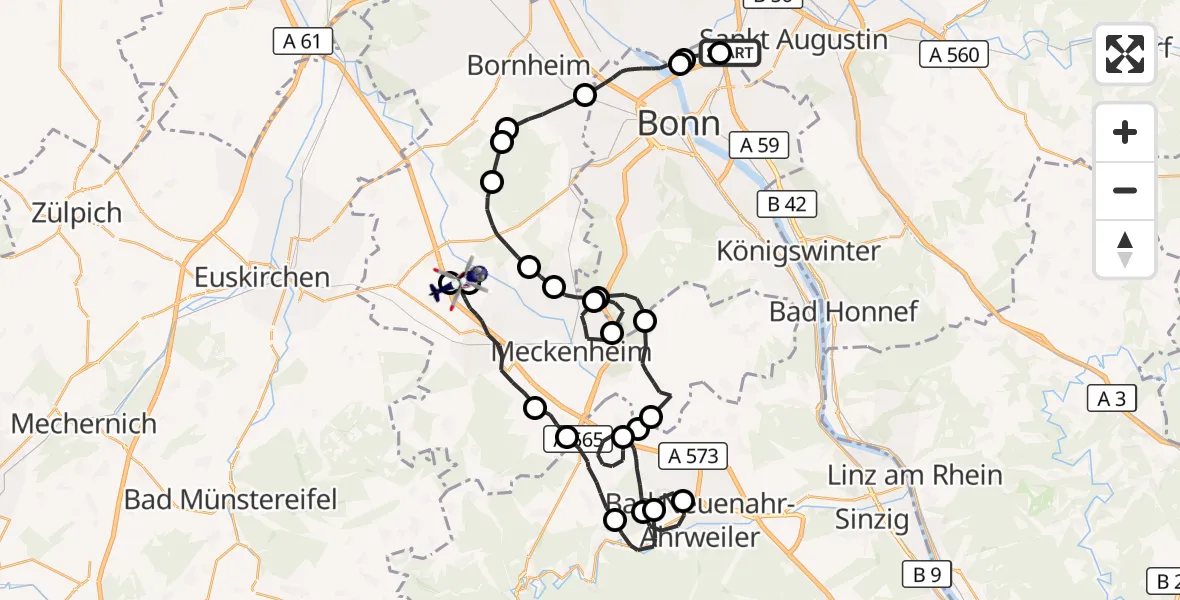 Flugroute Polizeihubschrauber Sankt Augustin - Swisttal, 02 April 2026, 11:44