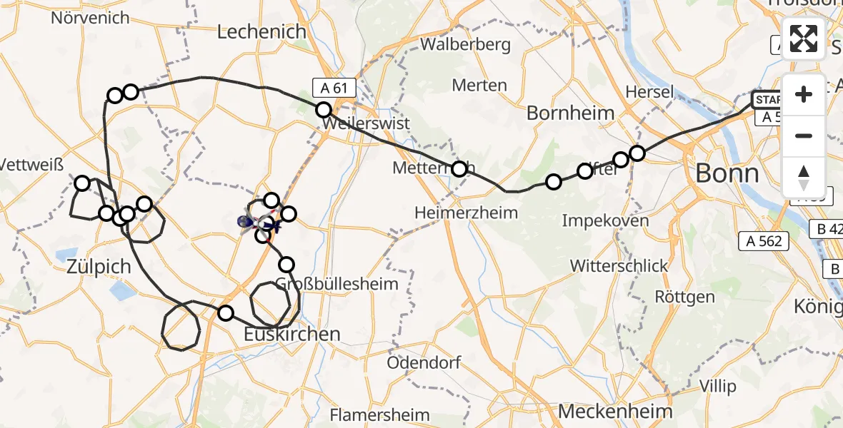 Routekaart van de vlucht: Polizeihubschrauber nach Zülpich, L 162