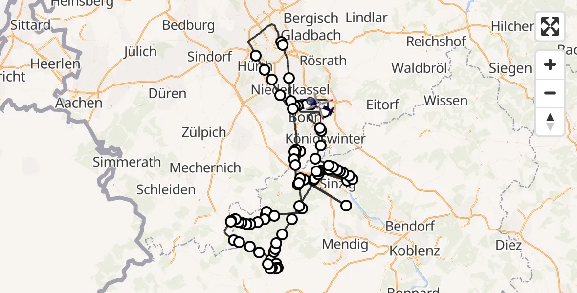 Routekaart van de vlucht: Polizeihubschrauber nach Sankt Augustin, Bruno-Werntgen-Straße