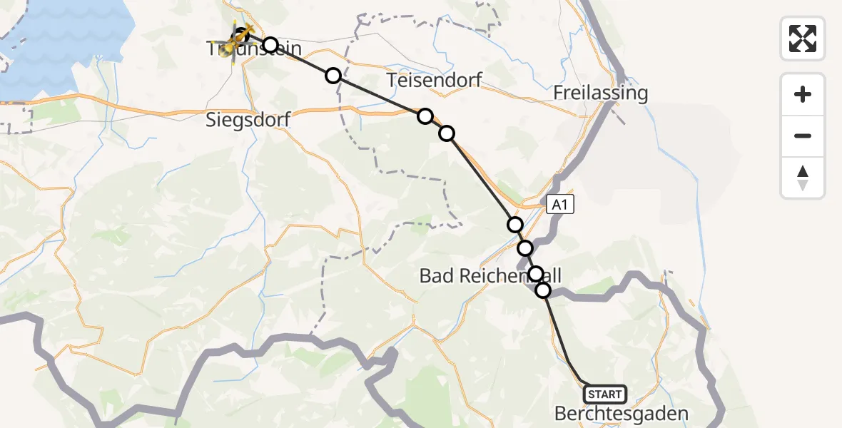 Routekaart van de vlucht: Rettungshubschrauber nach Traunstein Hospital