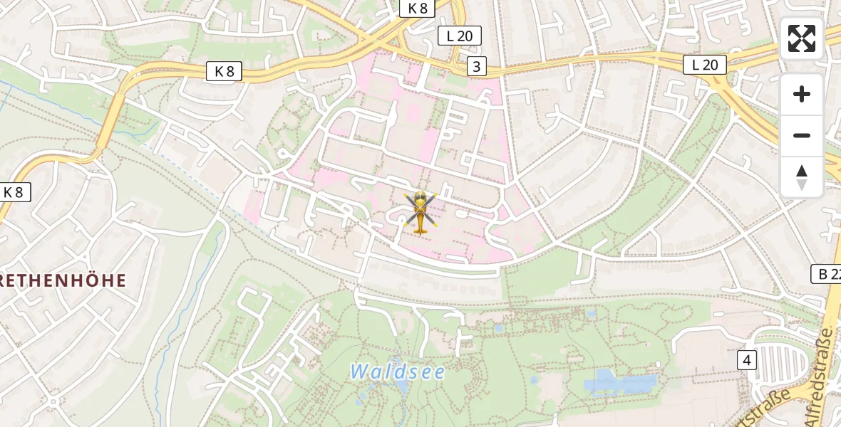 Flugroute Rettungshubschrauber Essen - Essen, 02 April 2026, 11:47