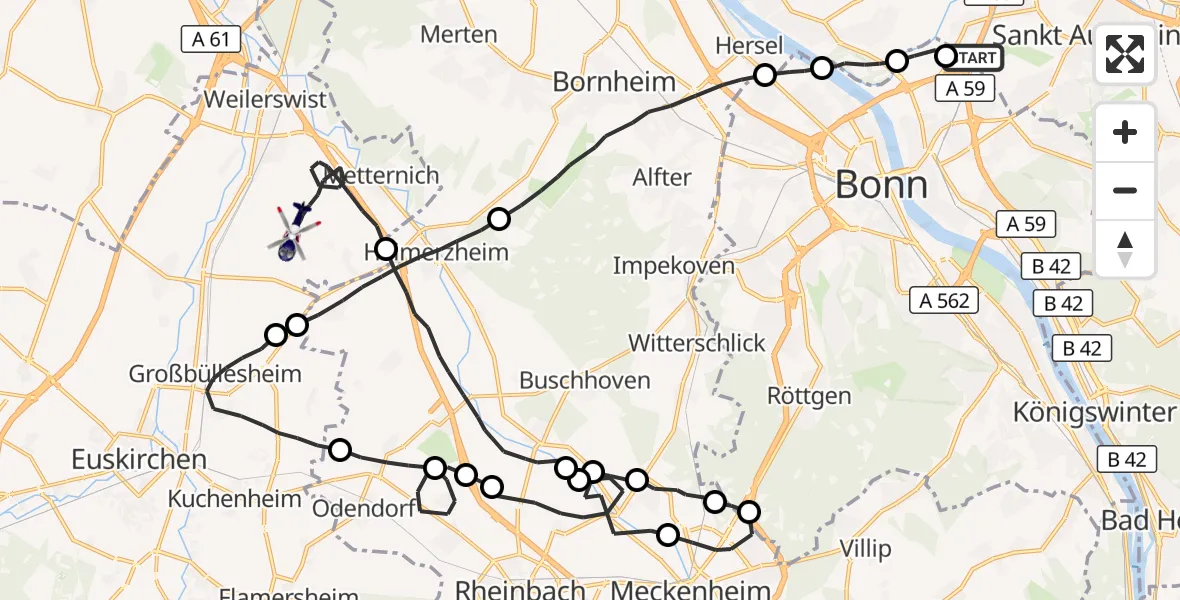 Flugroute Polizeihubschrauber Sankt Augustin - Weilerswist UL, 02 April 2026, 11:50