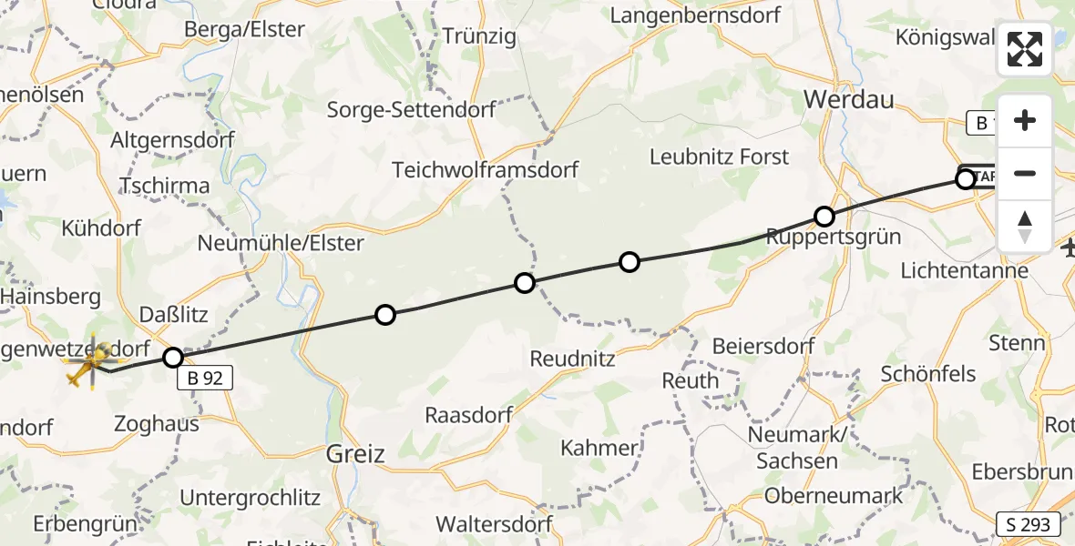 Routekaart van de vlucht: Rettungshubschrauber nach Langenwetzendorf, Am Bad