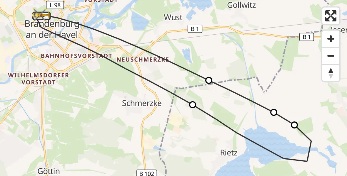 Flugroute Rettungshubschrauber Brandenburg an der Havel - Brandenburg an der Havel, 02 April 2026, 11:58