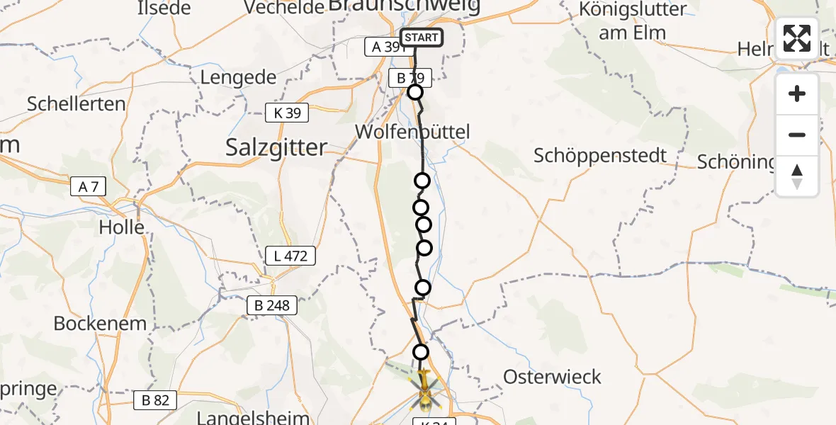 Flugroute Rettungshubschrauber Braunschweig - Goslar, 02 April 2026, 12:01
