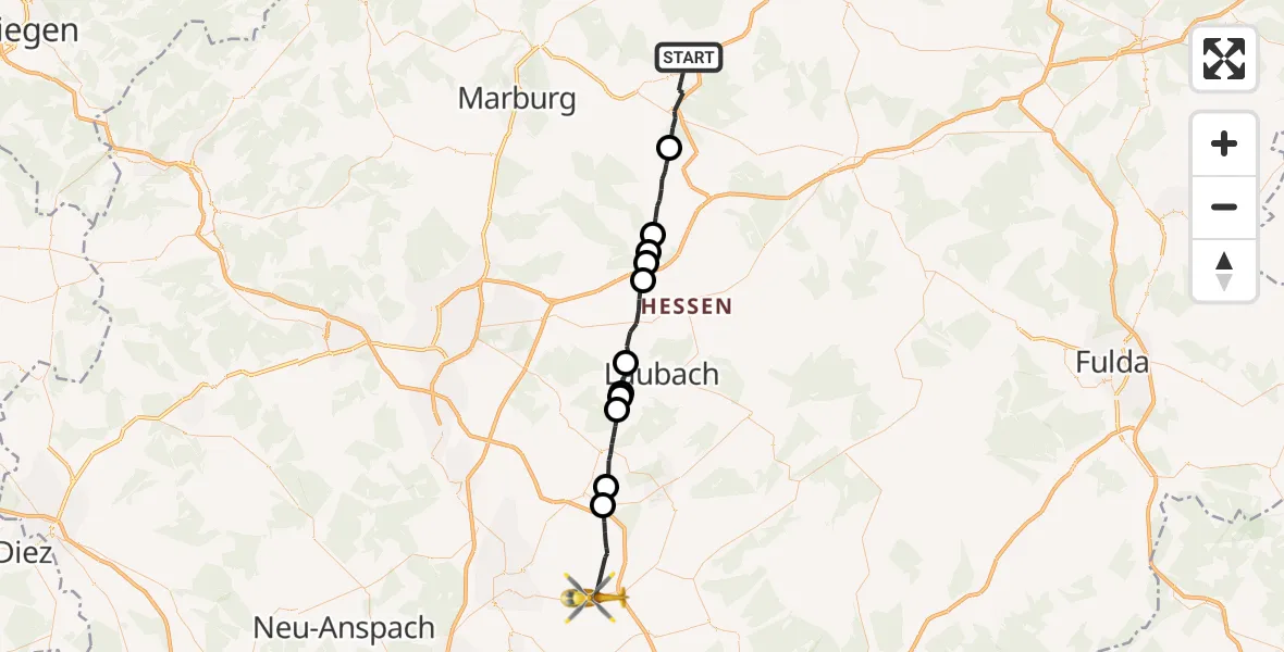 Routekaart van de vlucht: Ambulanzhubschrauber nach Florstadt, B 275