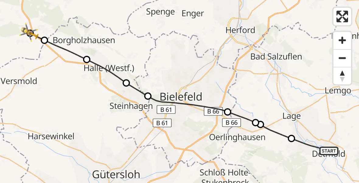 Routekaart van de vlucht: Rettungshubschrauber nach Bad Rothenfelde, Bahnhofstraße