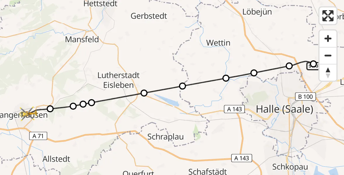 Flugroute Rettungshubschrauber Halle-Oppin Flugplatz - Sangerhausen, 02 April 2026, 12:10
