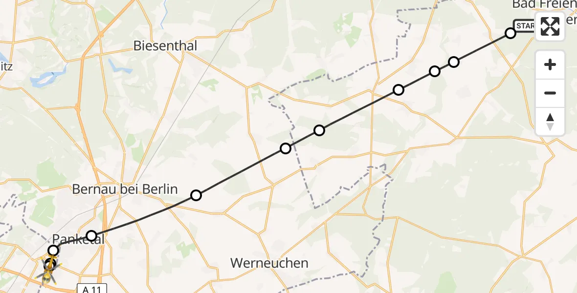 Routekaart van de vlucht: Rettungshubschrauber nach Helios Clinic Berlin-Buch