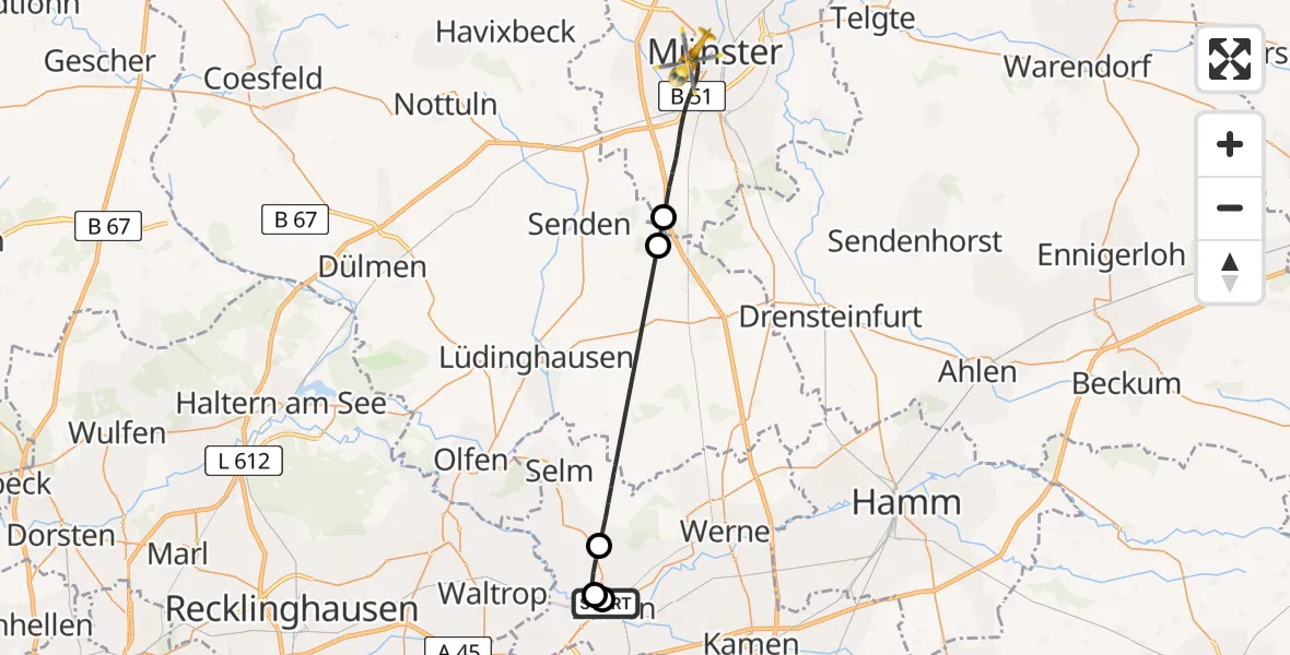Flugroute Rettungshubschrauber Sankt Marien Hospital - Münster, 02 April 2026, 12:27