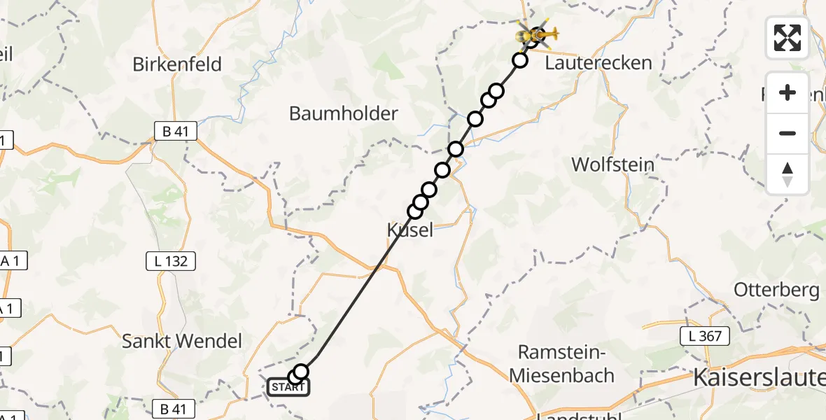 Routekaart van de vlucht: Rettungshubschrauber nach Merzweiler, Tränkenwald