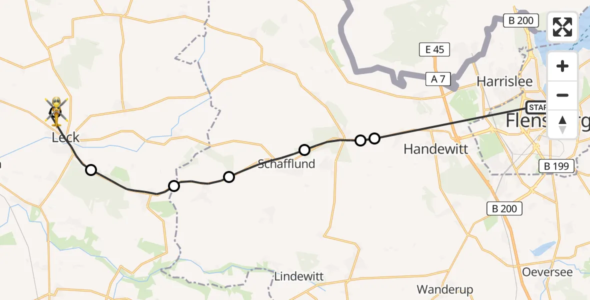 Routekaart van de vlucht: Rettungshubschrauber nach Leck Flugplatz