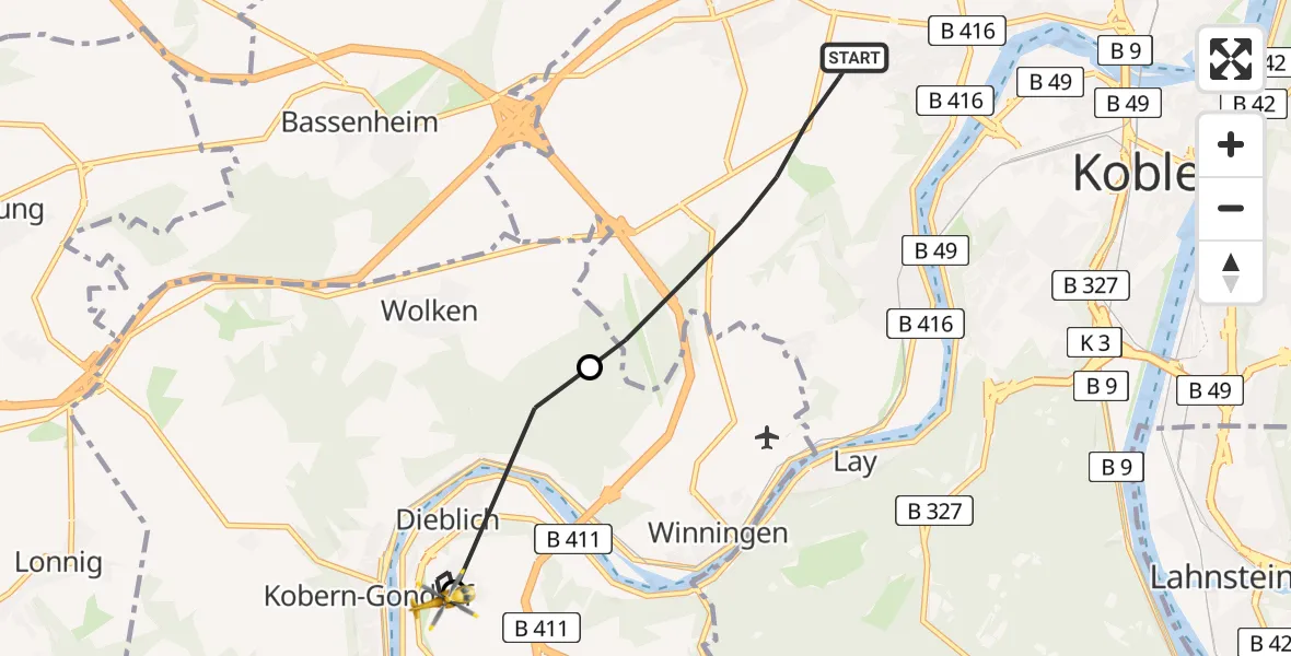 Routekaart van de vlucht: Rettungshubschrauber nach Dieblich, Zum Thiesenhof