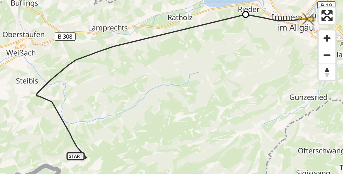 Routekaart van de vlucht: Rettungshubschrauber nach Immenstadt i.Allgäu, Im Stillen