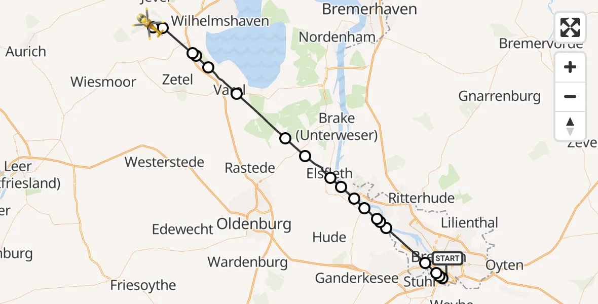 Routekaart van de vlucht: Rettungshubschrauber nach Schortens, Wildkamp