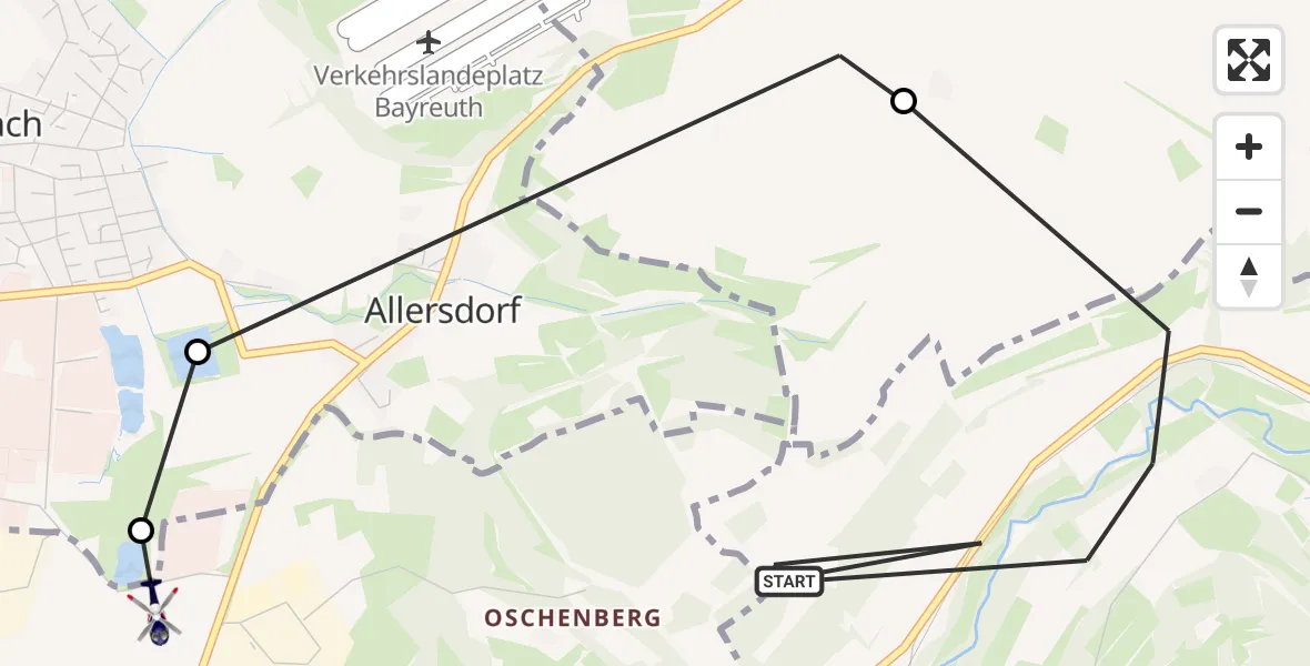 Routekaart van de vlucht: Polizeihubschrauber nach Bayreuth, Logistikpark