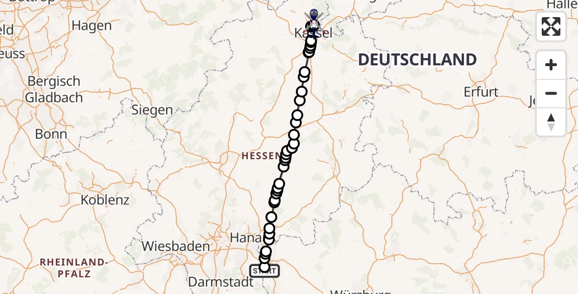 Routekaart van de vlucht: Polizeihubschrauber nach Fuldatal Bundespolizei Hubschrauberlandeplatz