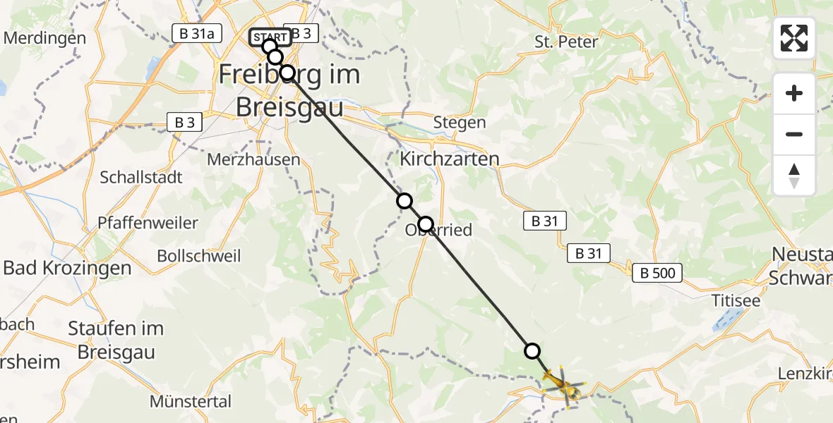 Routekaart van de vlucht: Rettungshubschrauber nach Feldberg (Schwarzwald), Felsenweg