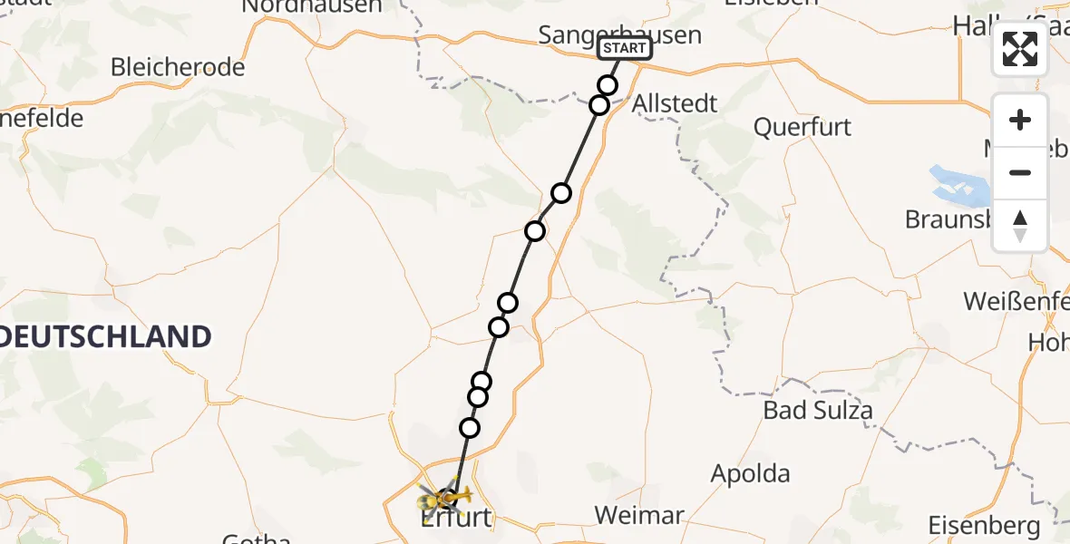 Routekaart van de vlucht: Rettungshubschrauber nach Helios Clinic Erfurt