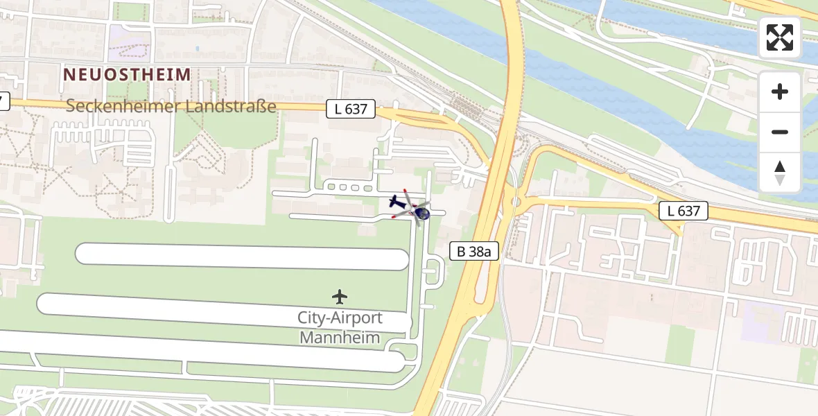 Routekaart van de vlucht: Polizeihubschrauber nach Mannheim-City Flughafen