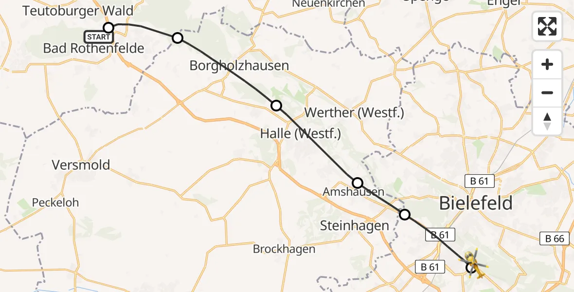 Routekaart van de vlucht: Rettungshubschrauber nach Luftrettungszentrum Bielefeld