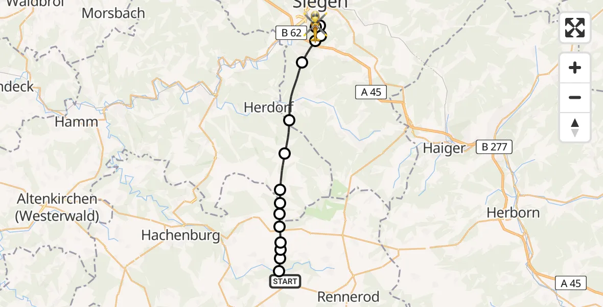 Routekaart van de vlucht: Rettungshubschrauber nach Evangelisches Jung-Stilling Hospital