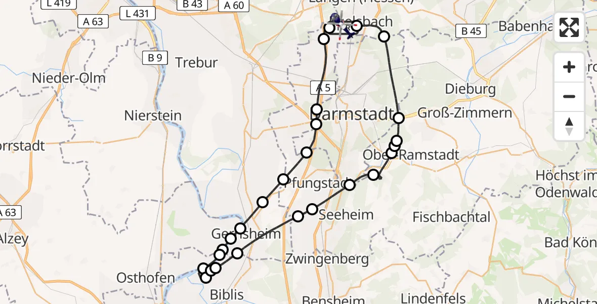 Flugroute Polizeihubschrauber Flughafen Frankfurt-Egelsbach - Flughafen Frankfurt-Egelsbach, 02 April 2026, 13:03