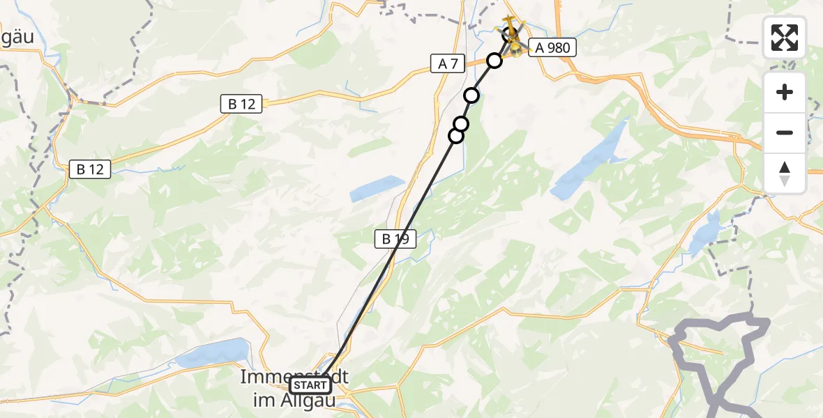 Flugroute Rettungshubschrauber Immenstadt i.Allgäu - Kempten-Durach Flugplatz, 02 April 2026, 13:04