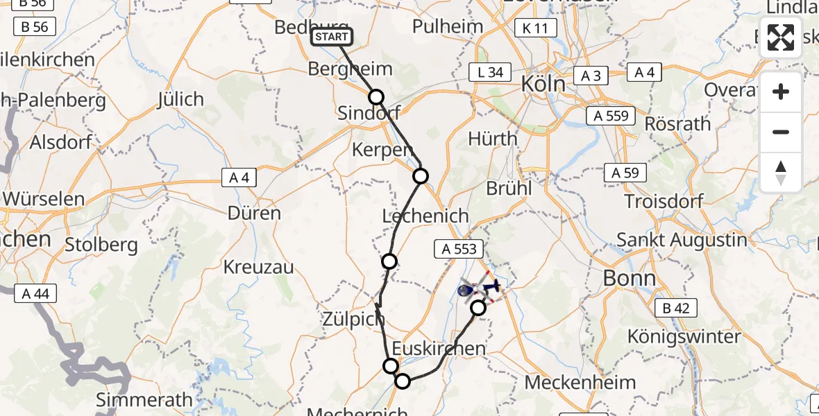 Routekaart van de vlucht: Polizeihubschrauber nach Weilerswist, Flughafenweg