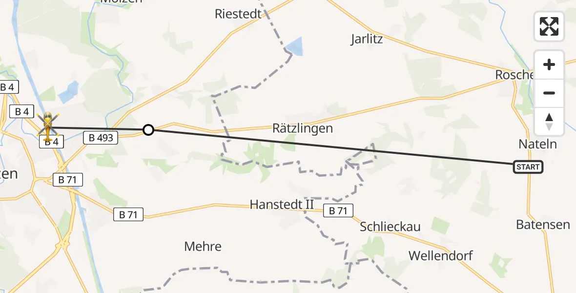 Routekaart van de vlucht: Rettungshubschrauber nach Uelzen, Serviceweg am Elbe-Seitenkanal West