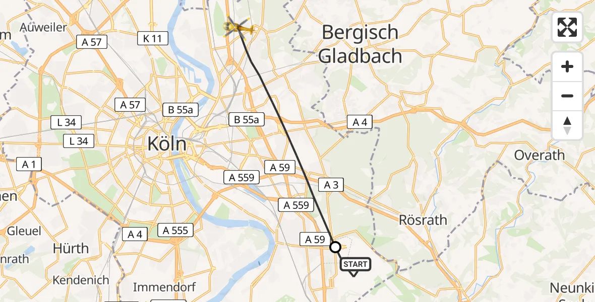 Flugroute Rettungshubschrauber Köln Bonn Flughafen - Köln, 02 April 2026, 13:19