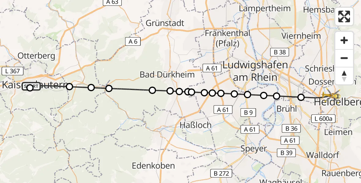 Routekaart van de vlucht: Rettungshubschrauber nach Heidelberg, Czernyring