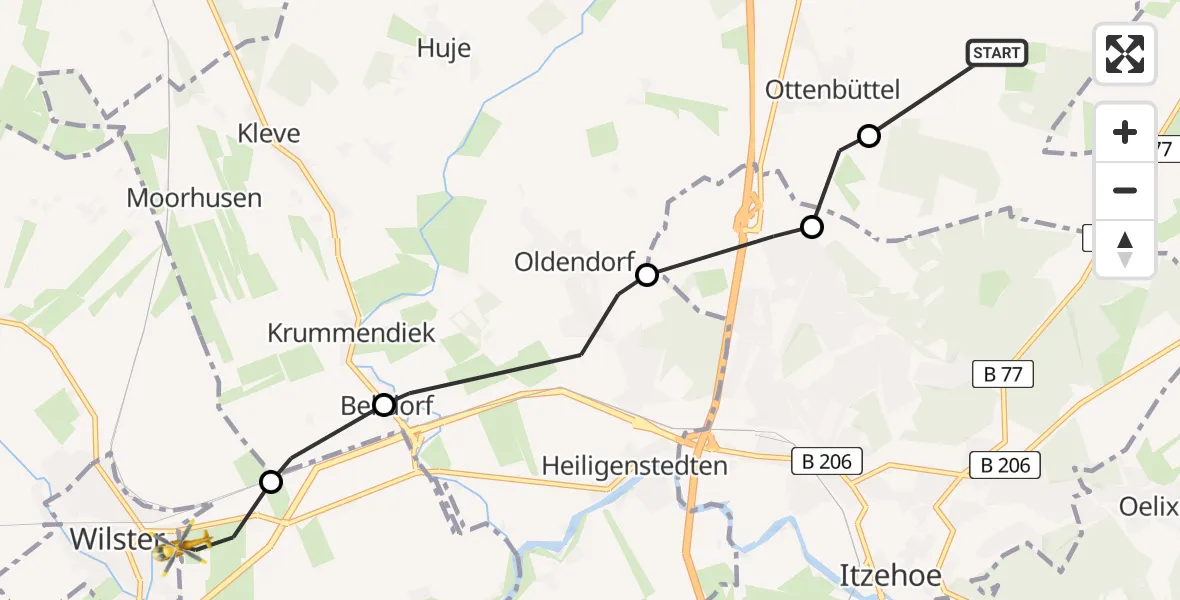 Flugroute Rettungshubschrauber Hohenaspe - Landrecht, 02 April 2026, 13:19