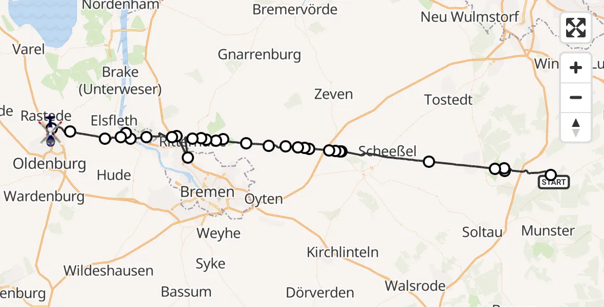 Routekaart van de vlucht: Polizeihubschrauber nach Oldenburg Police Hubschrauberlandeplatz