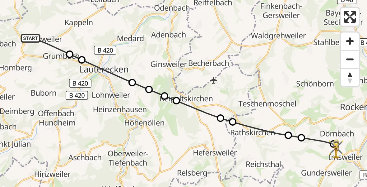 Routekaart van de vlucht: Rettungshubschrauber nach Imsweiler UL