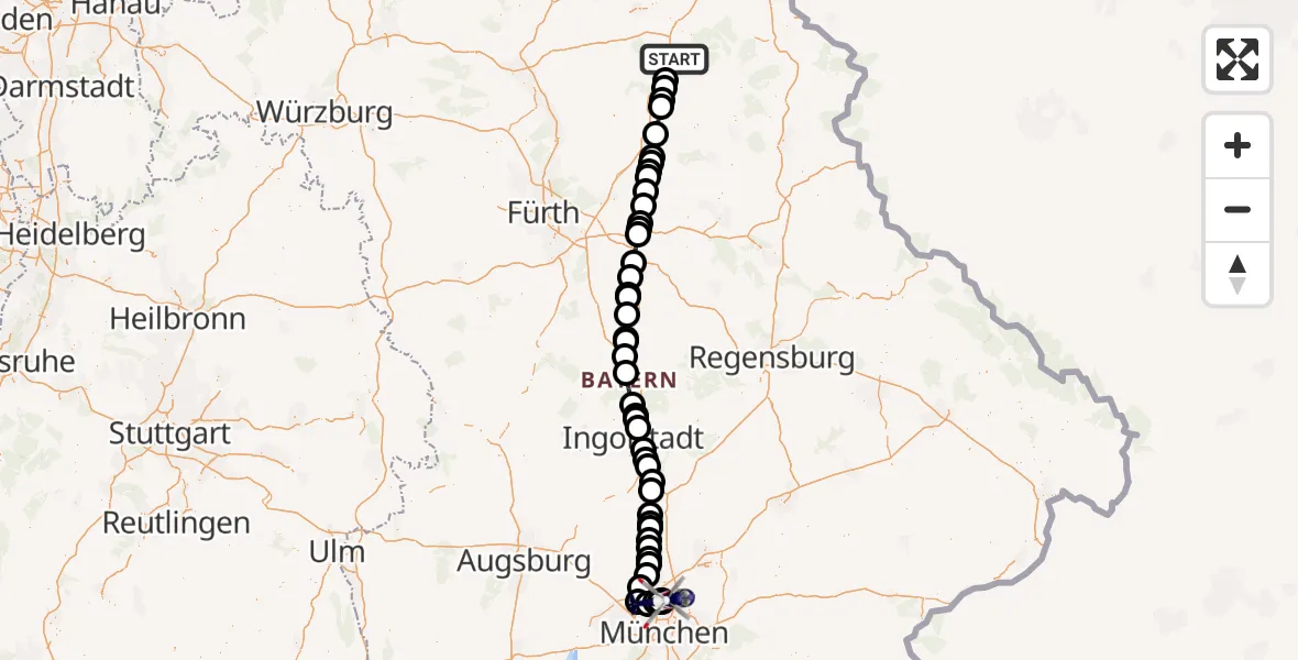 Routekaart van de vlucht: Polizeihubschrauber nach Schleissheim Flugplatz