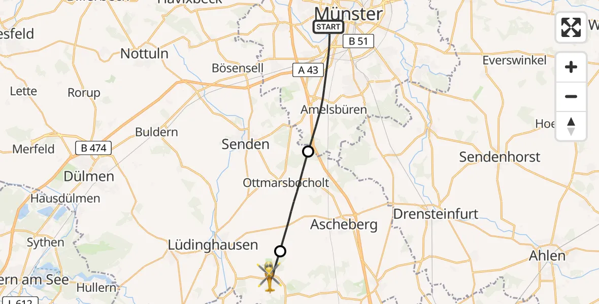 Routekaart van de vlucht: Rettungshubschrauber nach Nordkirchen, Ermener Straße