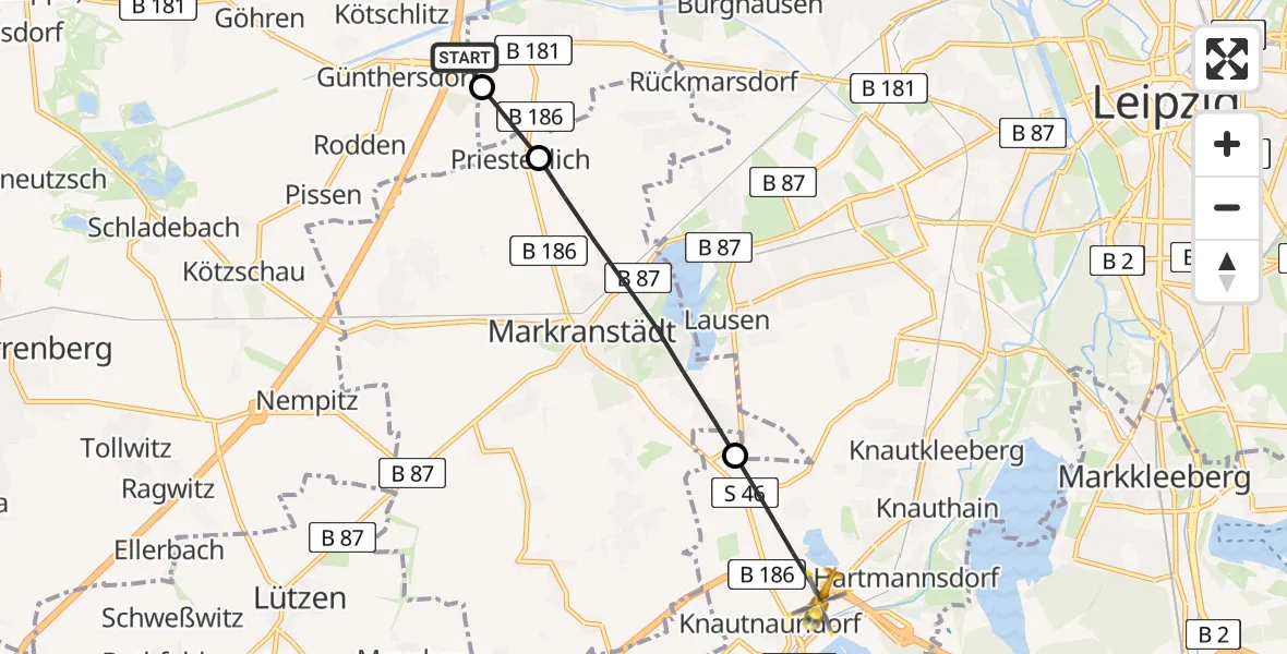 Flugroute Rettungshubschrauber ADAC Air Rescue Station Leipzig/Schkeuditz-Dölzig Hubschrauberlandeplatz (Christoph 61) - Leipzig, 02 April 2026, 13:32