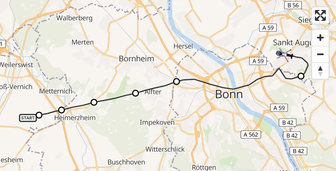 Routekaart van de vlucht: Polizeihubschrauber nach Sankt Augustin, Bruno-Werntgen-Straße