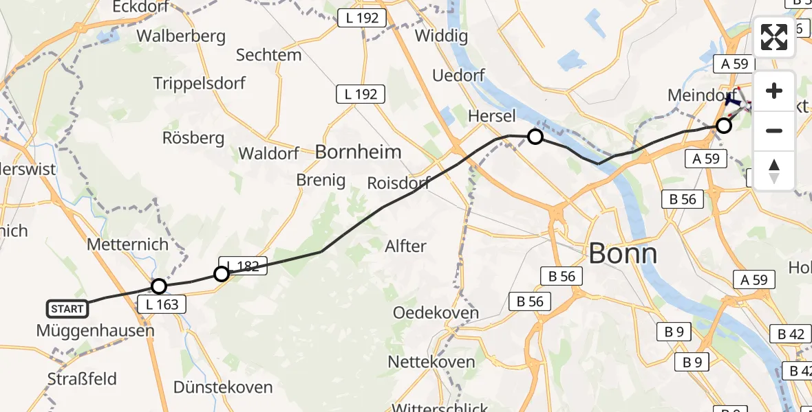 Routekaart van de vlucht: Polizeihubschrauber nach Sankt Augustin, In den Hasenkaulen