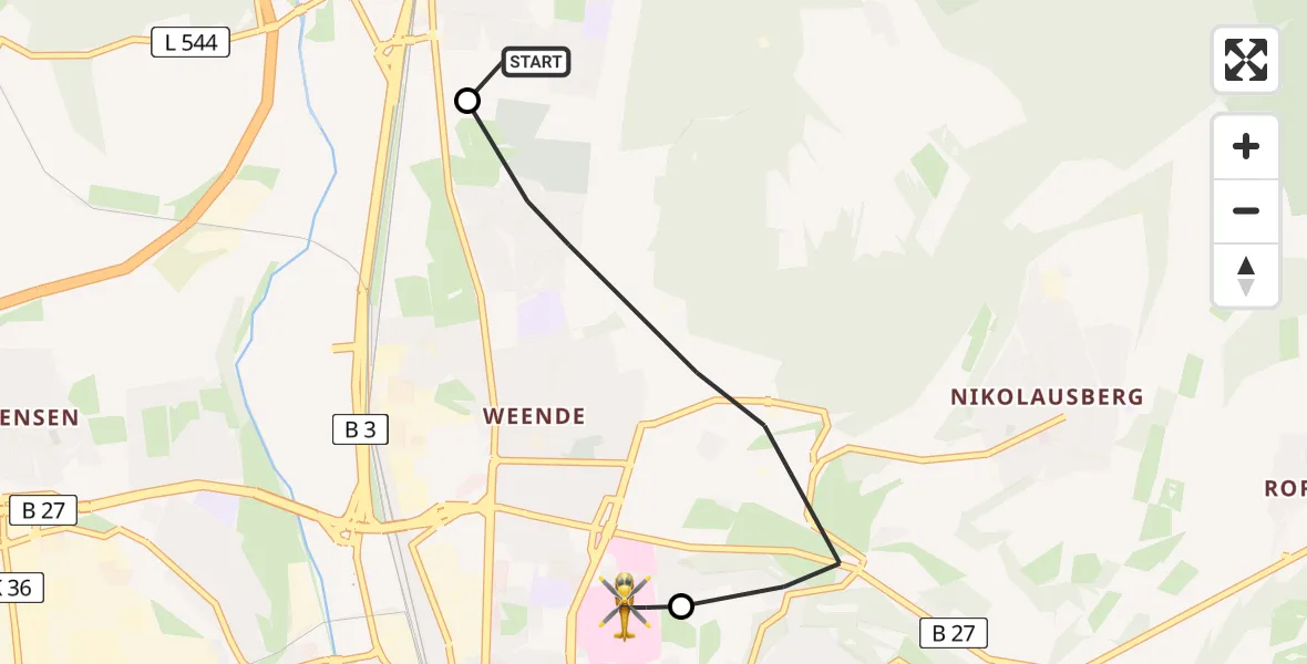 Routekaart van de vlucht: Rettungshubschrauber nach Göttingen University Clinic Hubschrauberlandeplatz