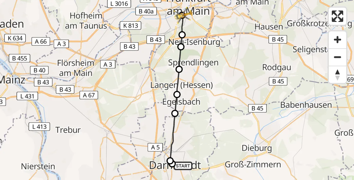 Routekaart van de vlucht: Ambulanzhubschrauber nach Frankfurt am Main, Stresemannallee