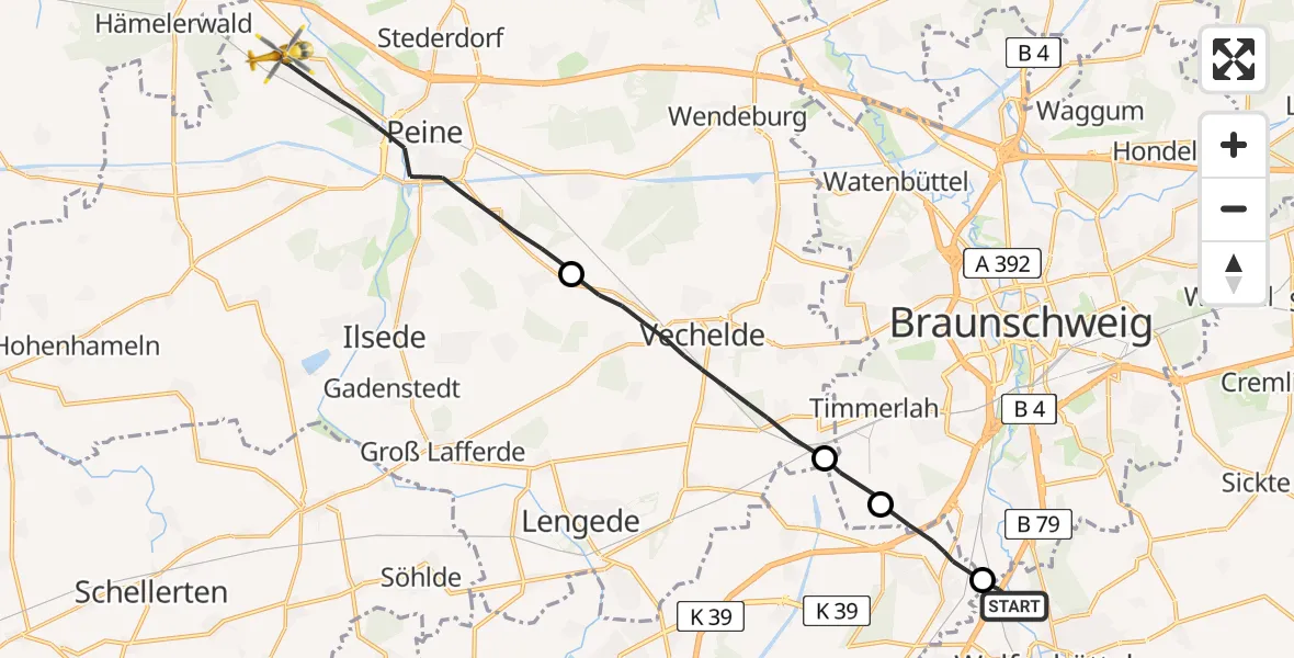 Flugroute Rettungshubschrauber Wolfenbüttel - Peine, 02 April 2026, 13:57