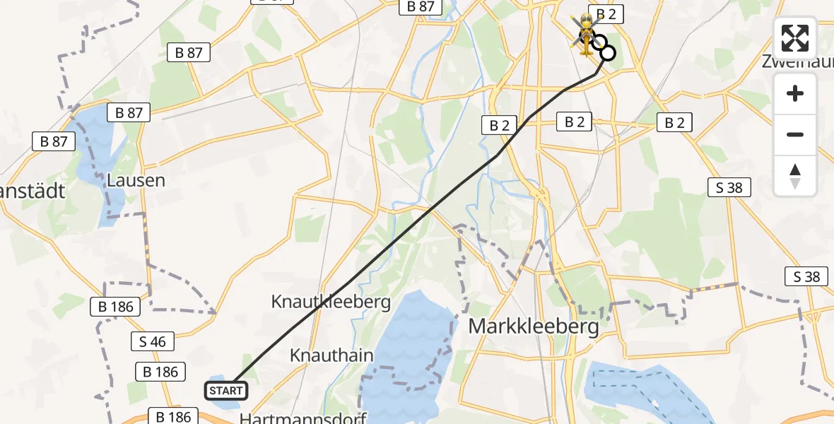 Flugroute Rettungshubschrauber Leipzig - Leipzig University Hospital Heliport 1, 02 April 2026, 14:00