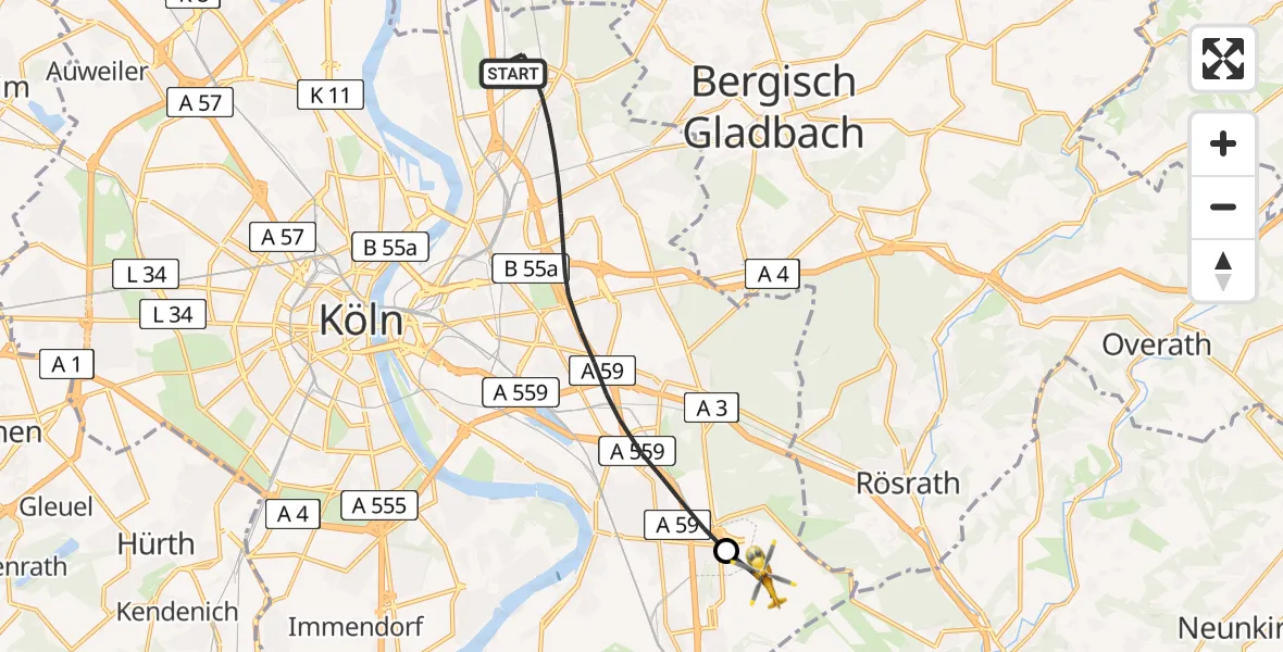 Flugroute Rettungshubschrauber Köln - Köln Bonn Flughafen, 02 April 2026, 14:02