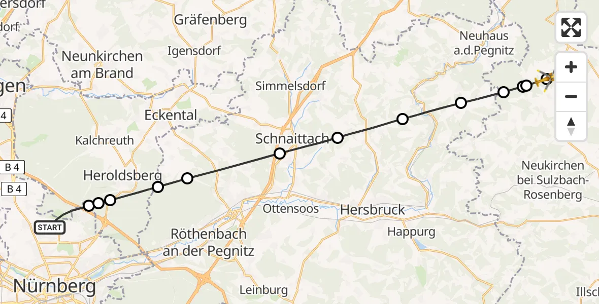 Flugroute Rettungshubschrauber Flughafen Nuremberg - Königstein, 02 April 2026, 14:03