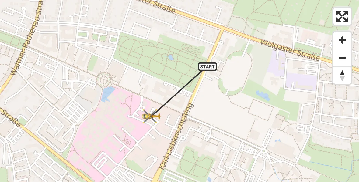 Flugroute Rettungshubschrauber Greifswald Hospital - Greifswald Hospital, 02 April 2026, 14:11