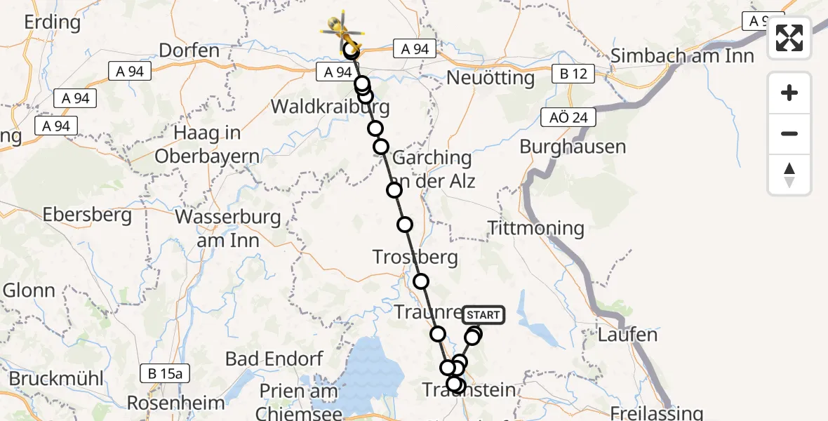 Routekaart van de vlucht: Rettungshubschrauber nach Zangberg